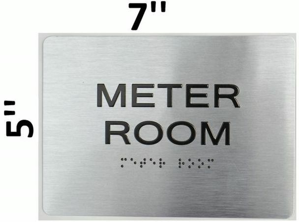 Meter Room Sign With Braille and Raised Letters (Aluminum, Silver, Size 5X7)
