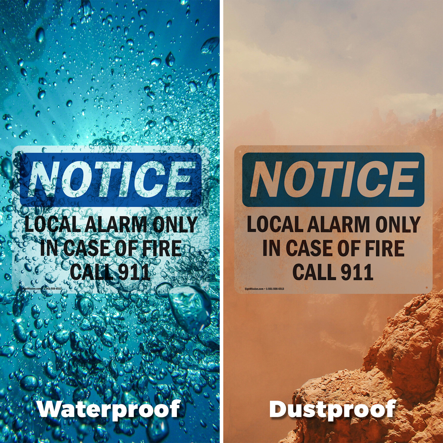 (2 Pack) Local Alarm Only In Case Of Fire Call 911 OSHA Notice Sign Decal Metal