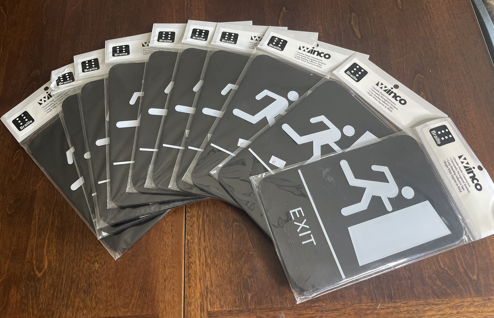 LOT of 10 EXIT Signs 6”x9” NOS WINCO (China) Braille