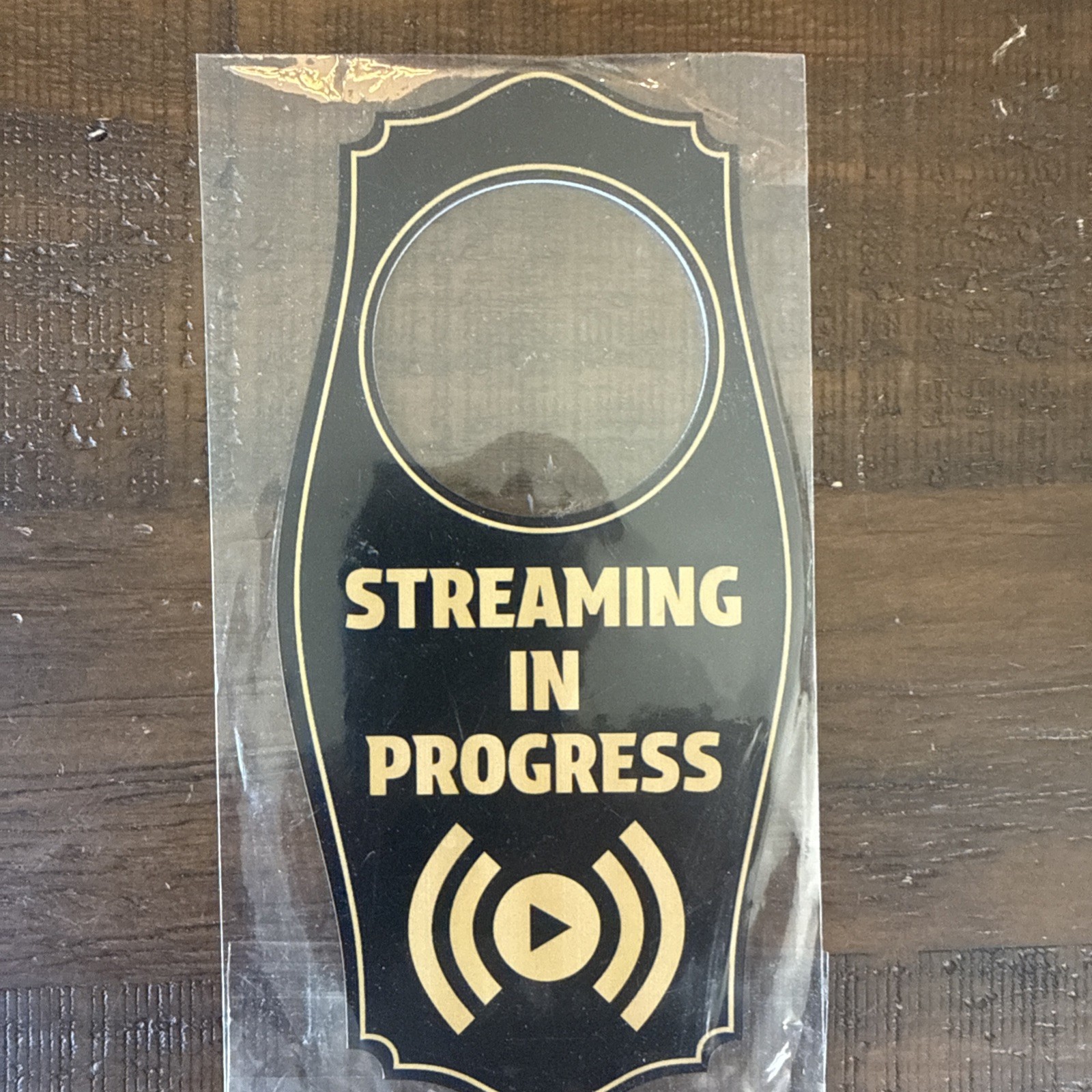 Streaming In Progress Door Hanger House or Business Door Sign Black Gold 4&Prime; X 8&Prime;