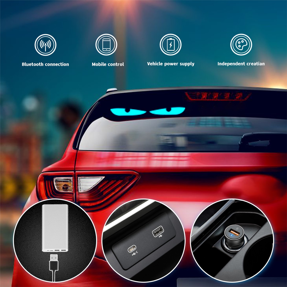 New Programmable LED Display Devil Eyes Light Cars Flex Screen For Car Window US
