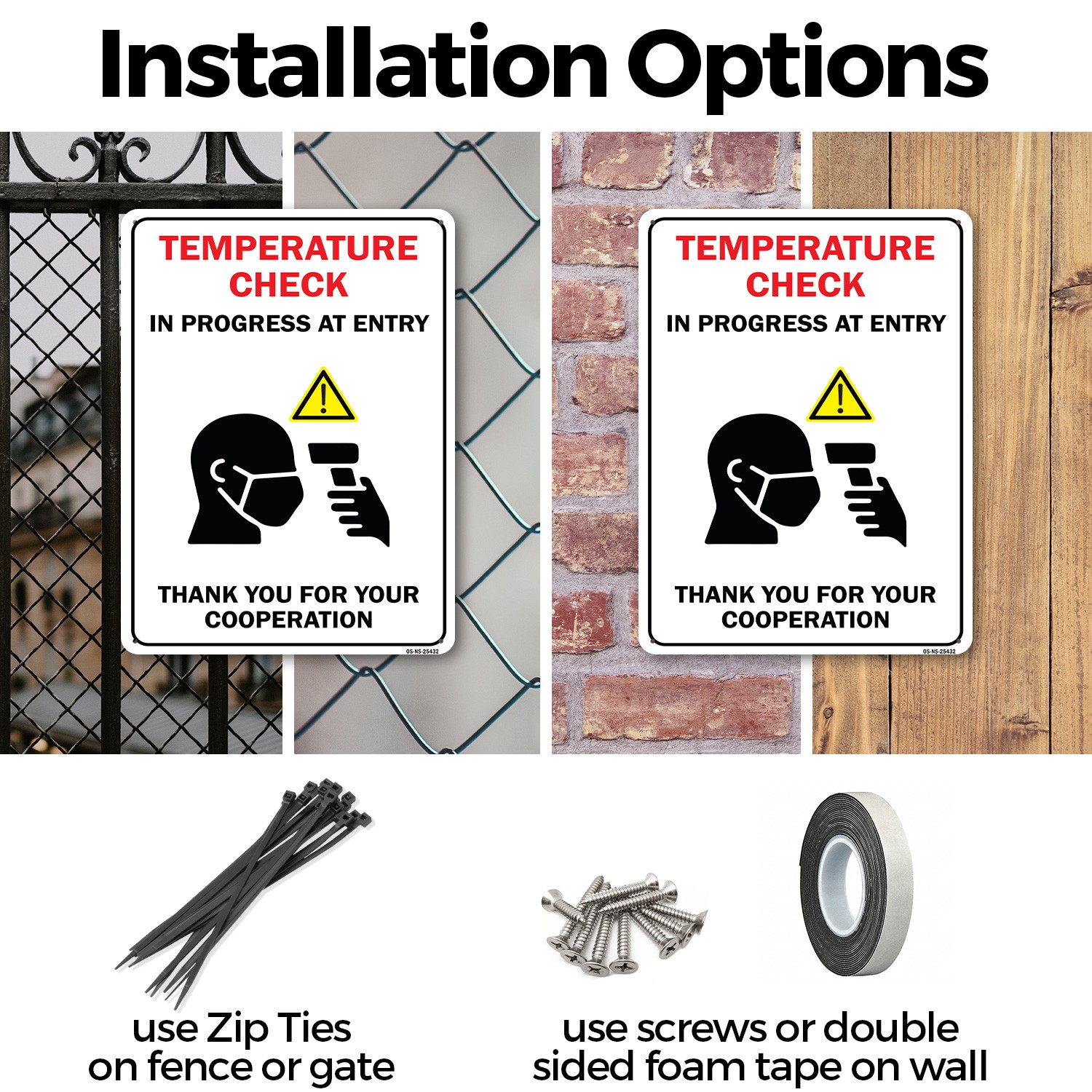 Temperature Check In Progress At Entry Public Safety Sign, Decal 5 or 10 Pack