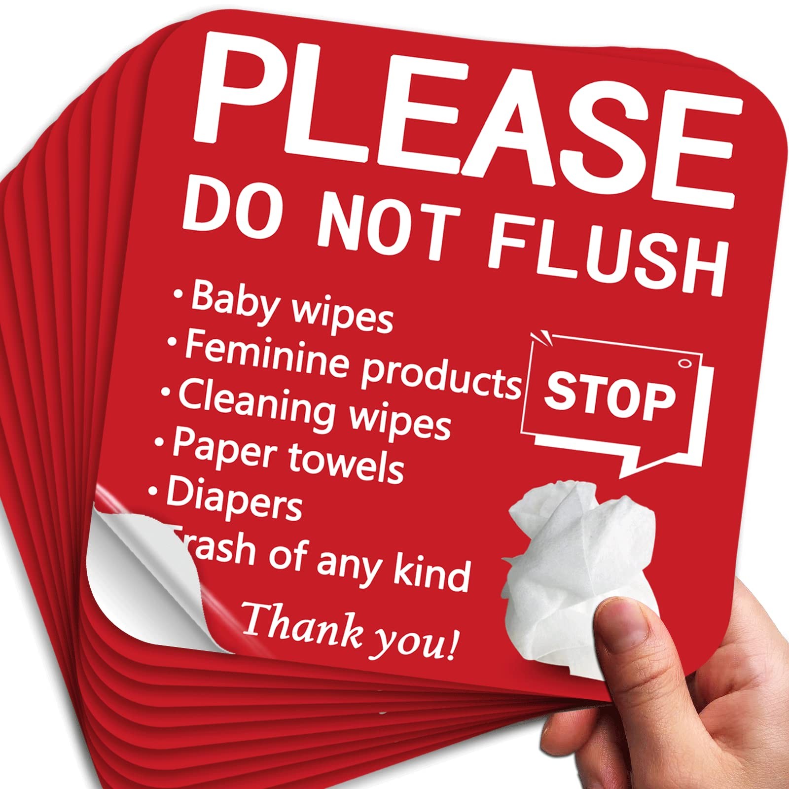 10 Pack 6×6 Inch Please Do Not Flush Sign Self Adhesive Decal Signs