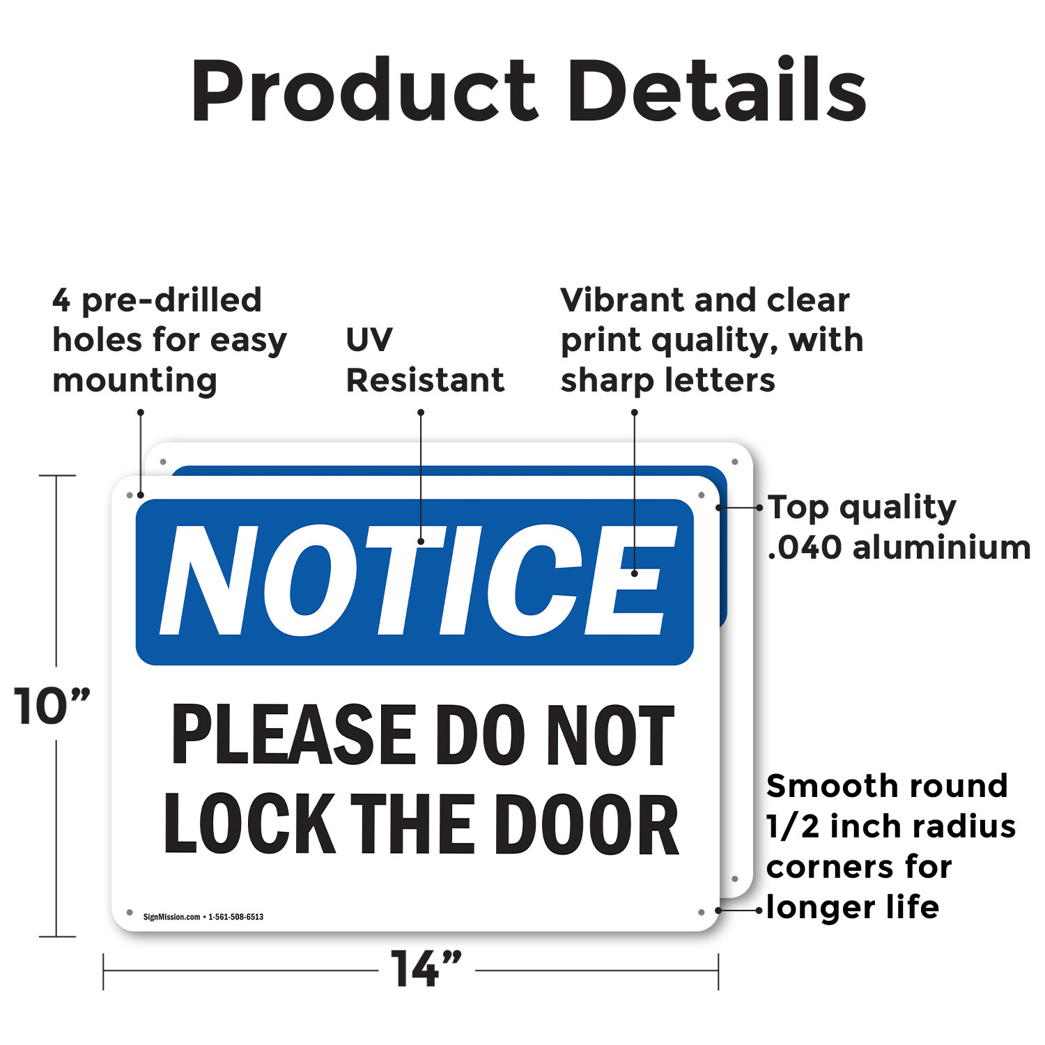 (2 Pack) Please Do Not Lock The Door OSHA Notice Sign Decal Metal Plastic