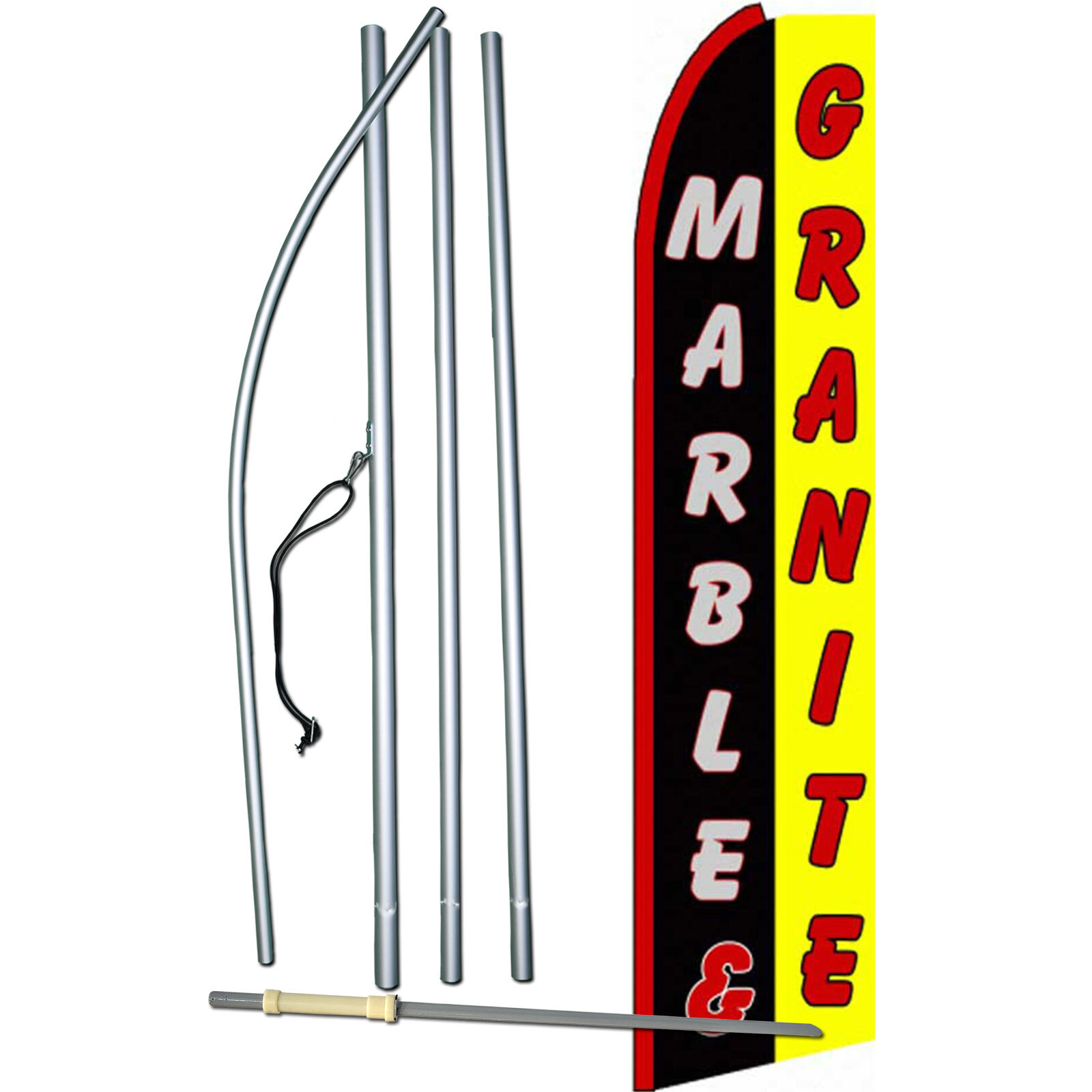 Marble & Granite Black Flag with Flag Pole and Spike