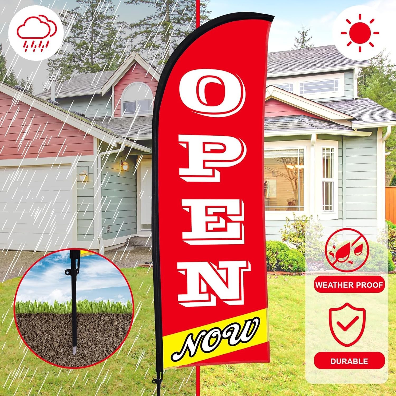 2 Sets of 7ft Open Flags with Kit – Boost Your Business Visibility Today