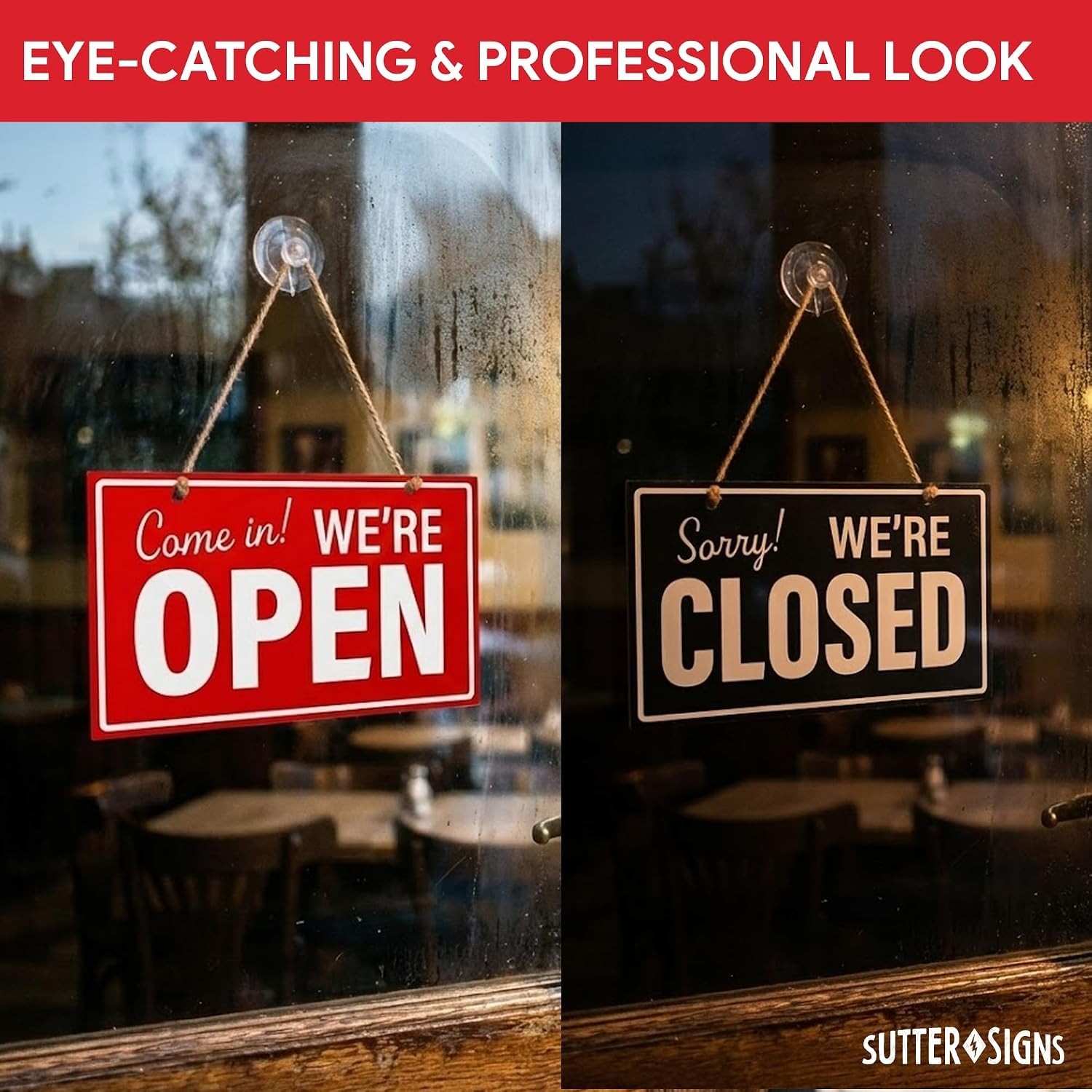 Open Closed Sign for Business 10 X 6 Double Sided Plastic Sign with Twine Su
