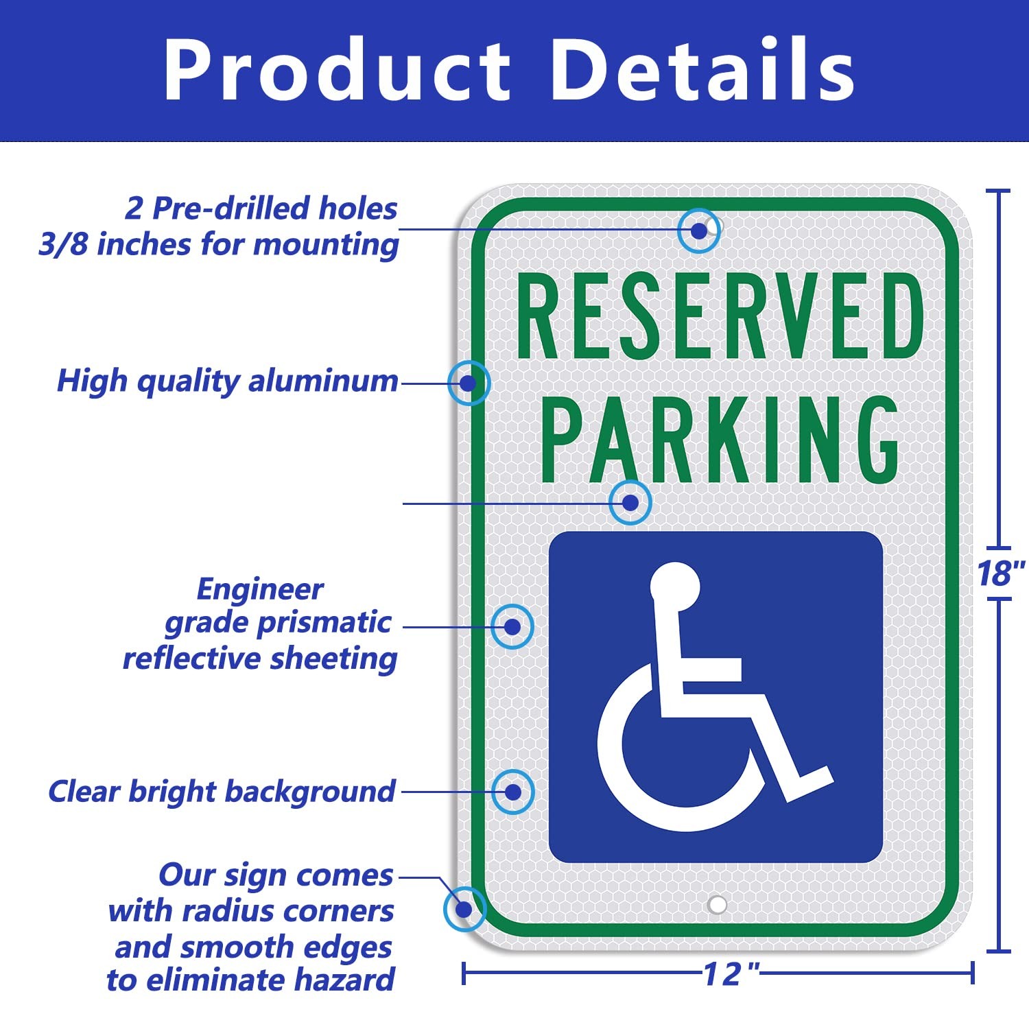 Handicap Parking Sign-18 X 12 Inch Aluminum Sign, with ADA Accessibility Symbo