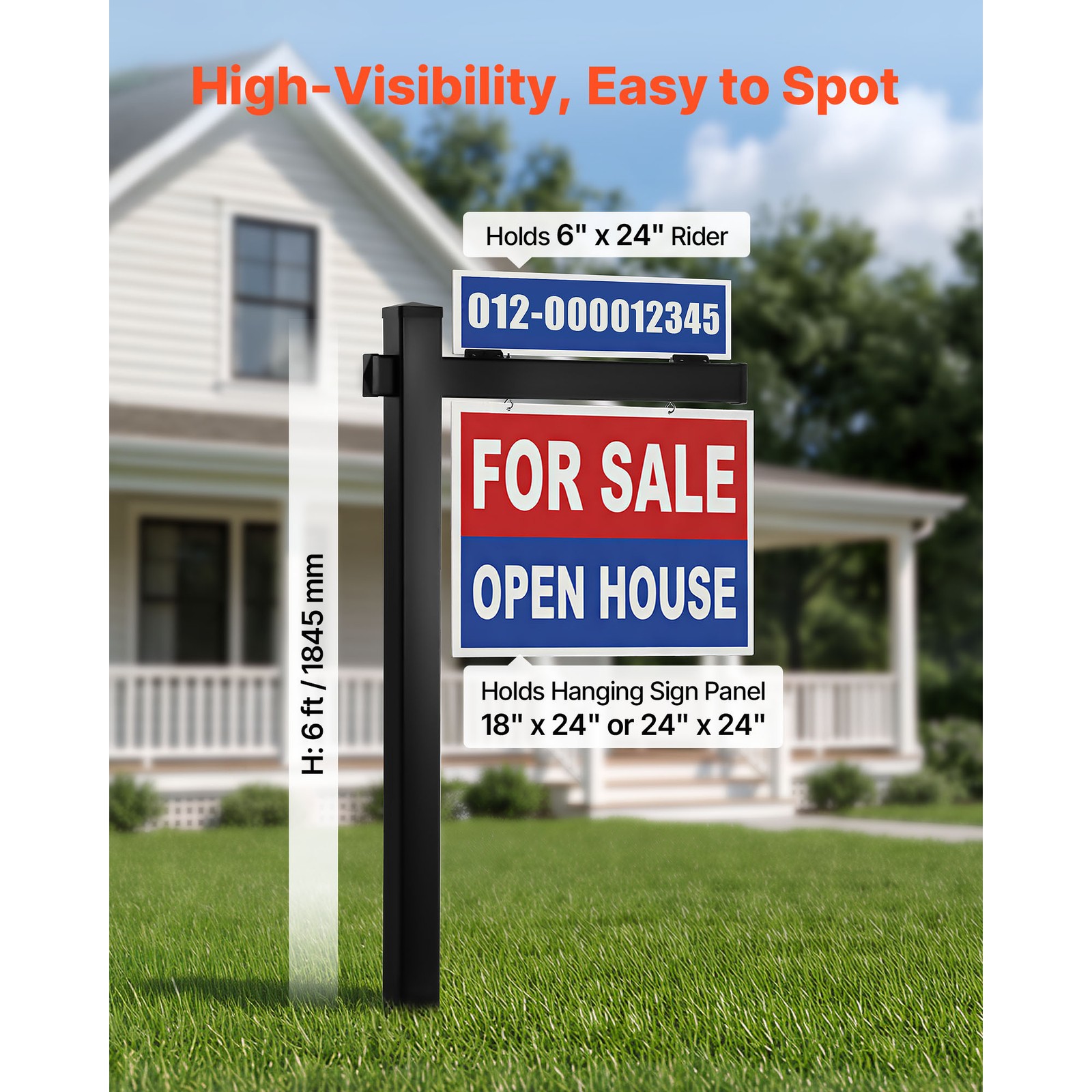 Uimoso Real Estate Sign Post PVC Realtor Yard Sign Holder 6 ft Black for Outdoor