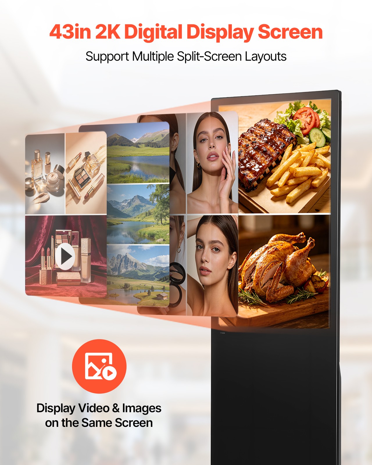 VEVOR 43 in Indoor Digital Signage Floor Standing Advertising Display Kiosk LCD