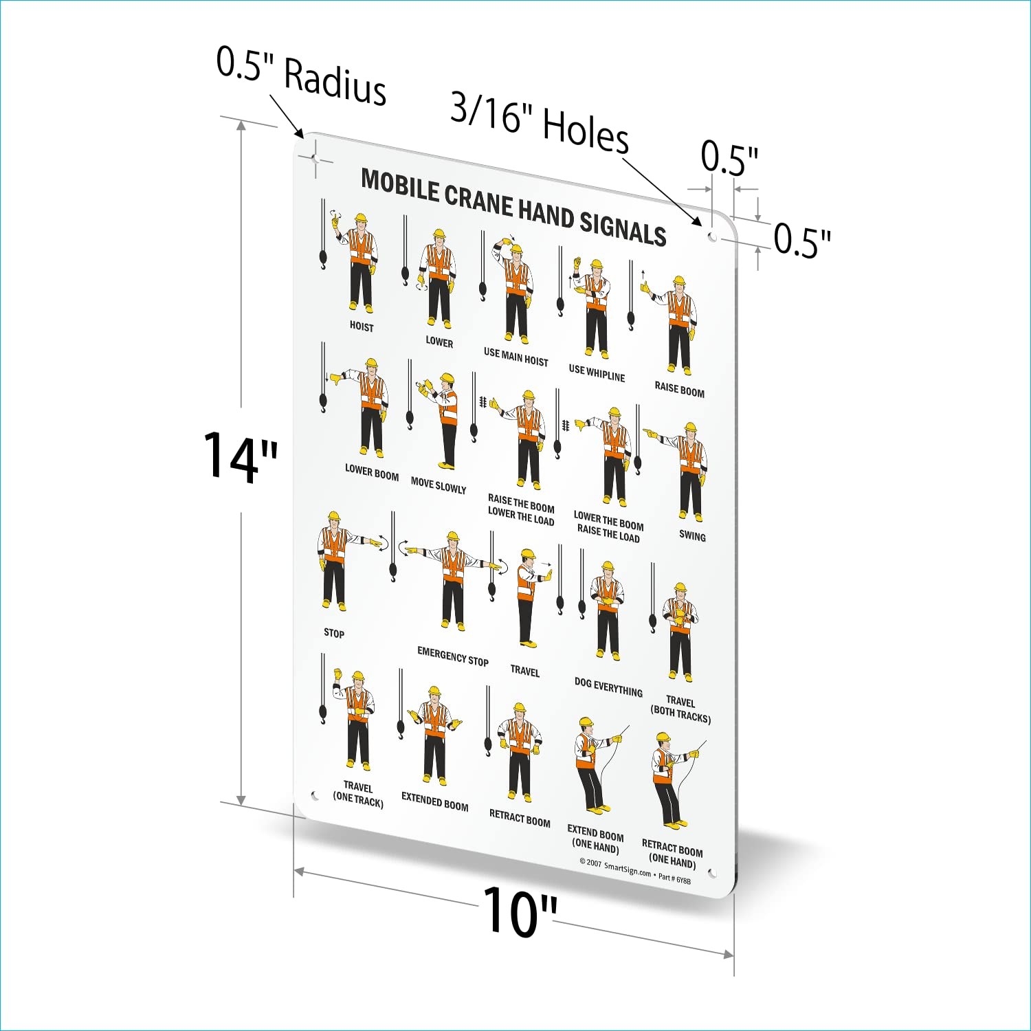 Mobile Crane Hand Signals Sign | 10&Prime; x 14&Prime; Aluminum Black on White