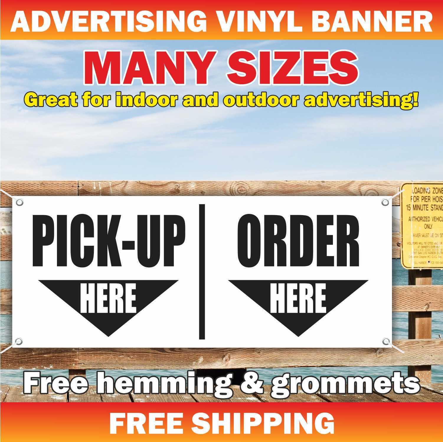 PICK-UP HERE ORDER HERE Advertising Banner Vinyl Mesh Sign make an order arrow