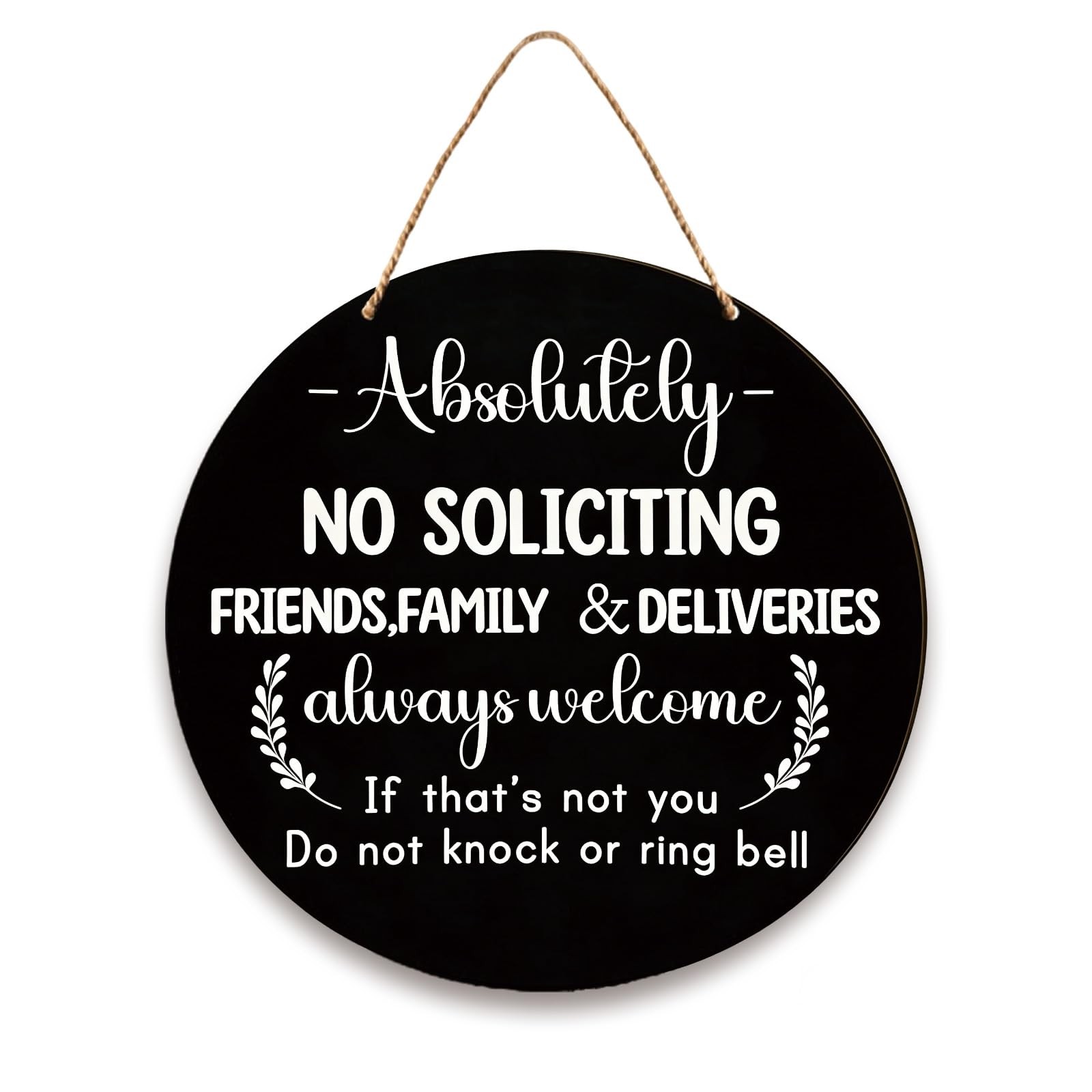 Wooden Sign for Front Door – No Soliciting, Don&rsquo;t Knock or Ring Black