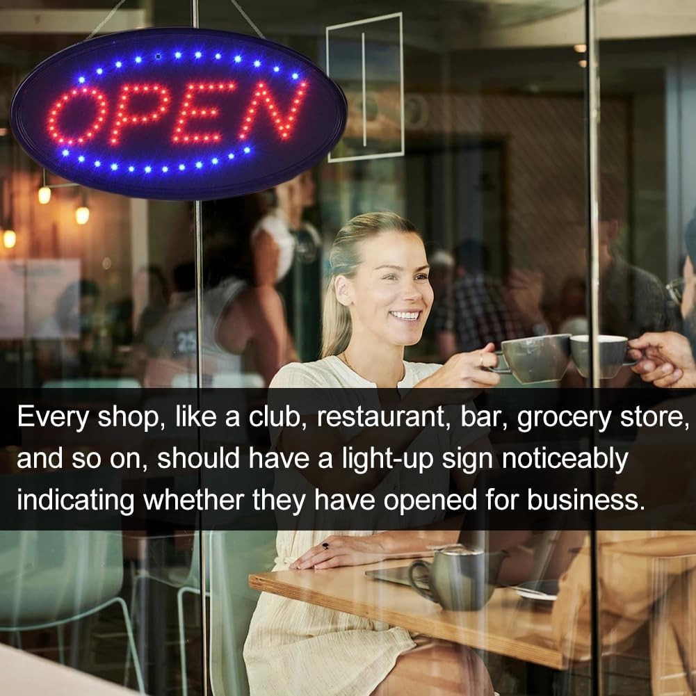 Wall-Mounted 19&Prime;x10&Prime; LED Open Sign with Stainless Steel Chain for Easy Setup