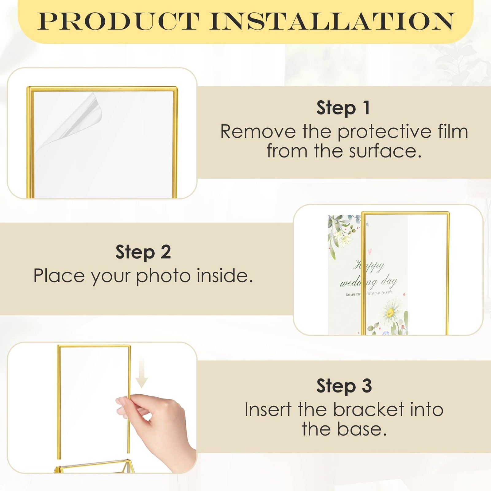 PUREZON 12 Pack Acrylic Sign Holder, 4 x 6 Gold Picture Frame, Double golden