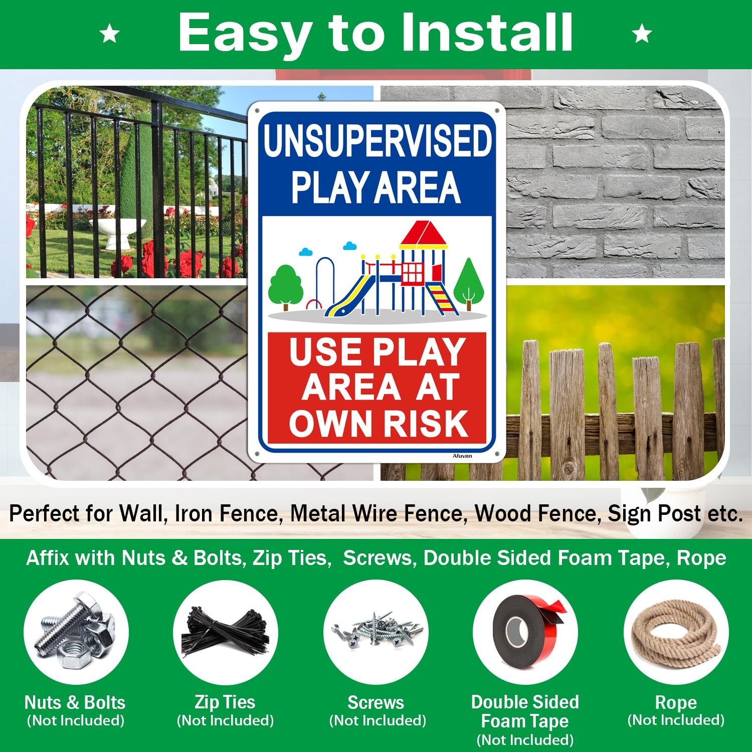 2 PCS Unsupervised Play Area At Own Risk Sign 14×10 Inch Rust Free Aluminum