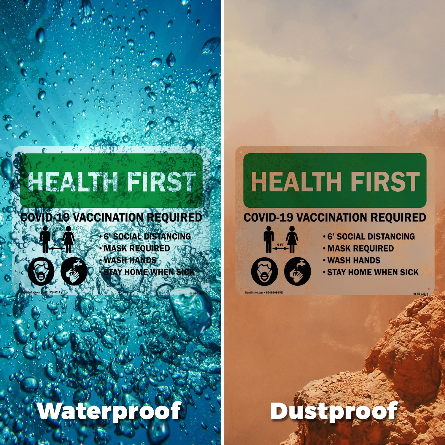 Health First – Covid Vaccination Required Public Safety Sign, Decal 5 or 10 Pack