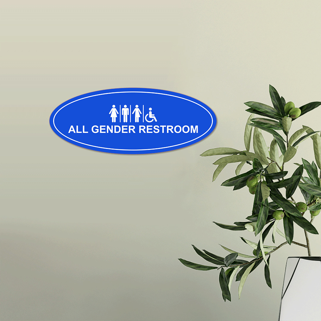Oval Plus All Gender Restroom Wall or Door Sign Easy Installation