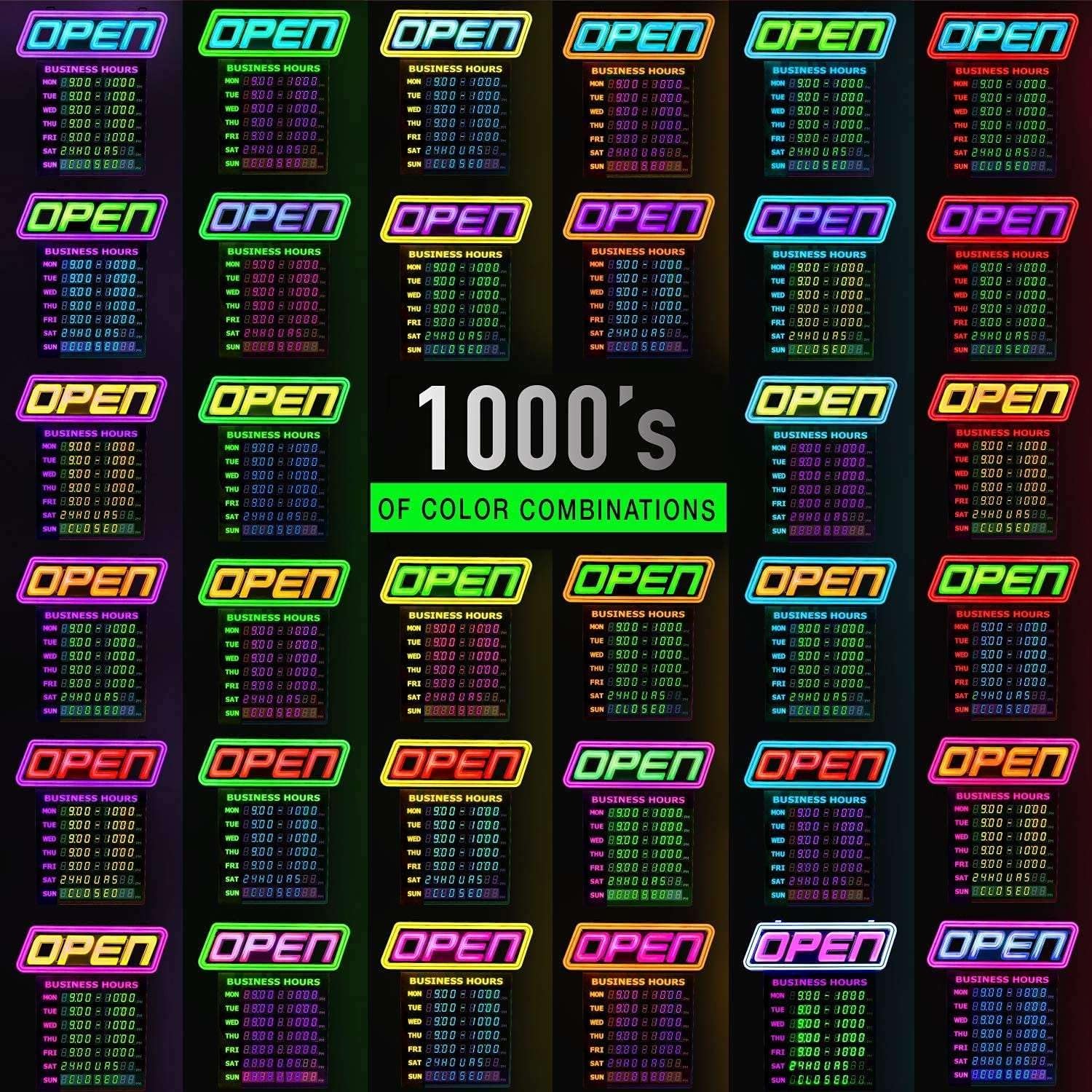 GLI Led Open Sign with Business Hours – Stand Out with 1000’s Color Combos to Ma