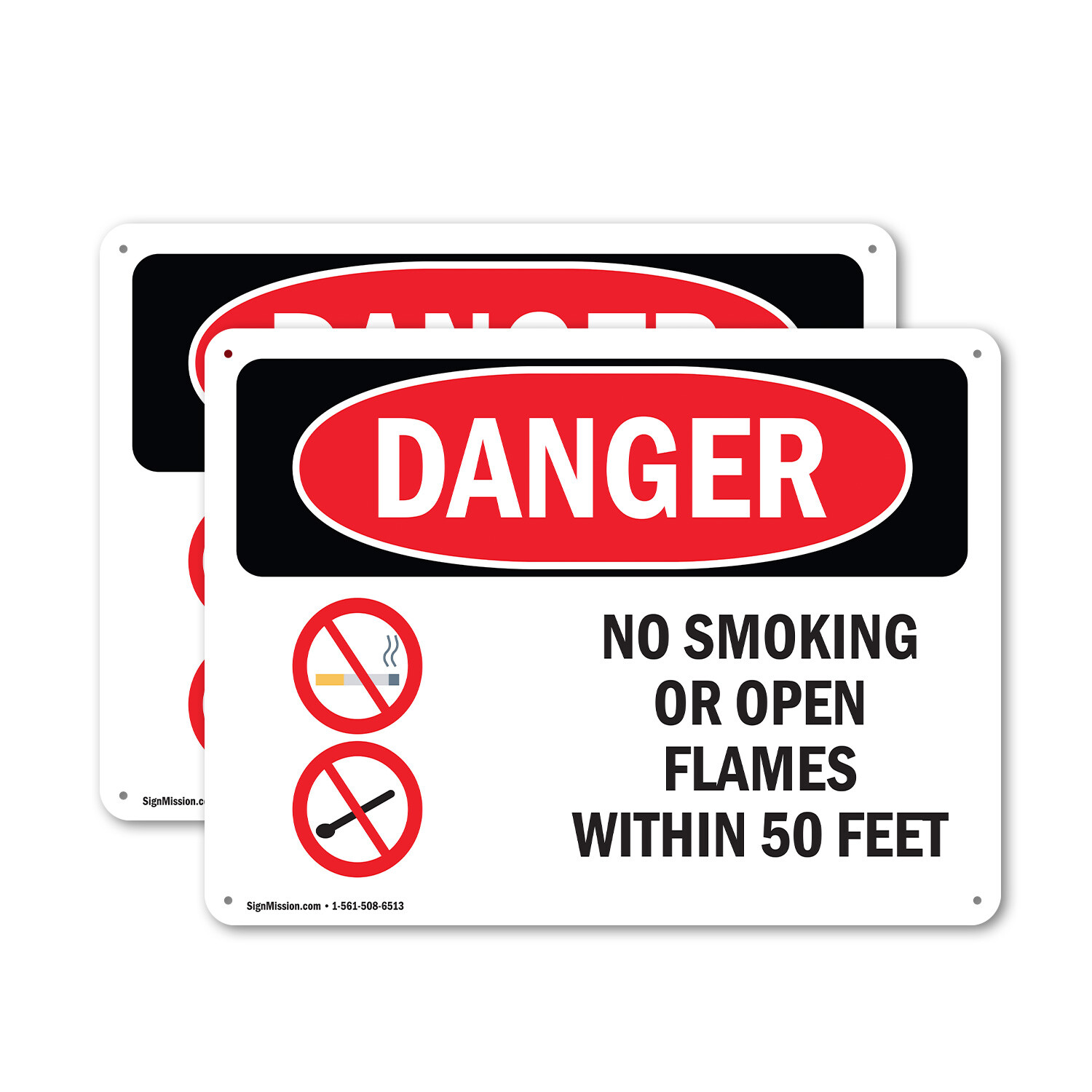 (2 Pack) No Smoking Or Open Flames Within 50 Feet OSHA Danger Sign Decal Metal
