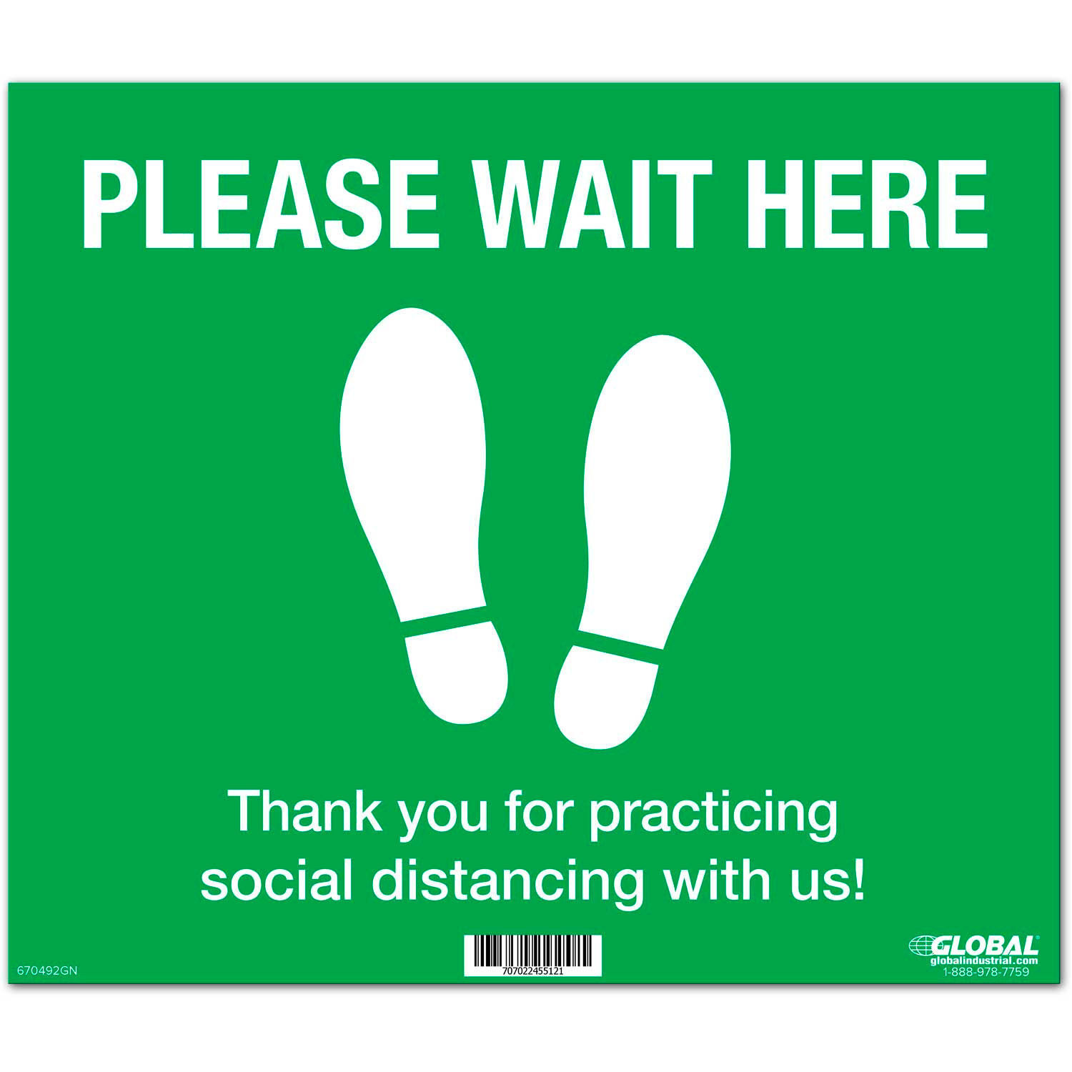 Global Industrial Green Please Wait Here Floor Sign 14&Prime;W x 12&Prime;H Vinyl Adhesive