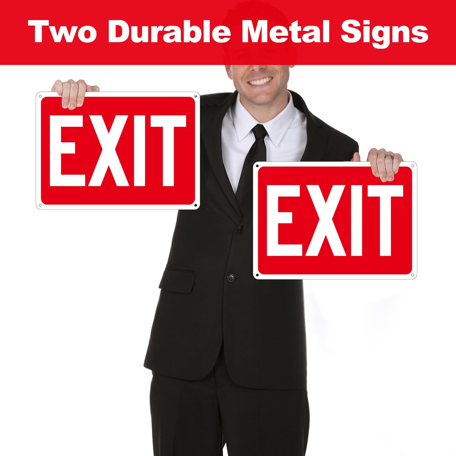 (2 Pack) Exit Signs, Aluminum Exit Sign with Red Background, Exit Signs for D…