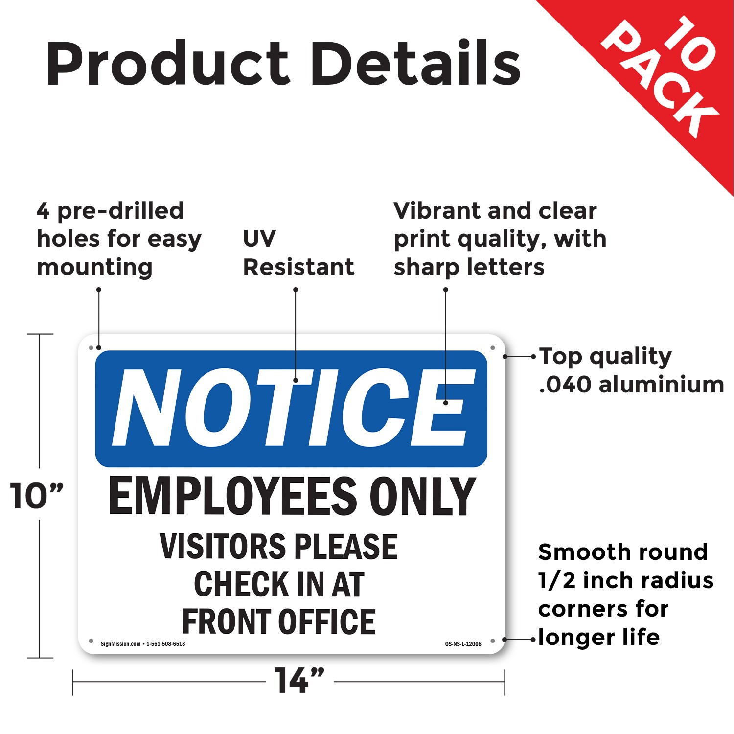 Employees Only Visitors Please Check In OSHA Notice Sign Or Decal – 5 or 10 Pack