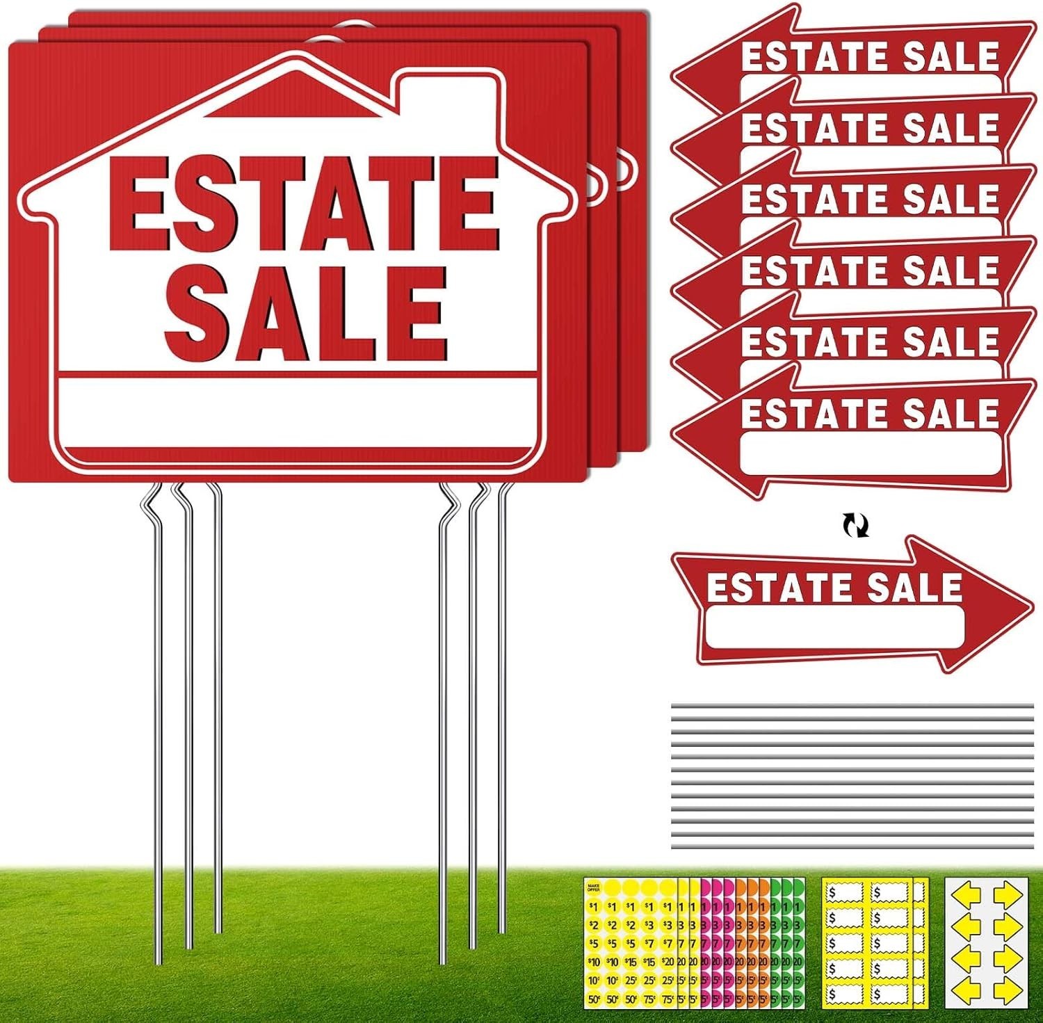 14Pcs Estate Sale Signs,17&Prime; x 13&Prime;,Estate Sale Arrows Yard Sign Double Sided wth