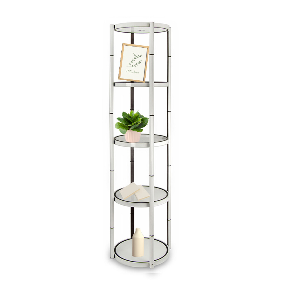 81.1in Round Twist Display Counter with Shelves Top Light Clear Magnetic Panels