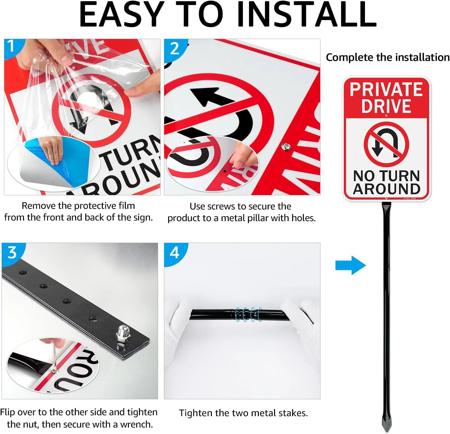 GicnKeuz Private Driveway No Turn Around Signs with 36&Prime; Heavy Duty Metal Stakes,