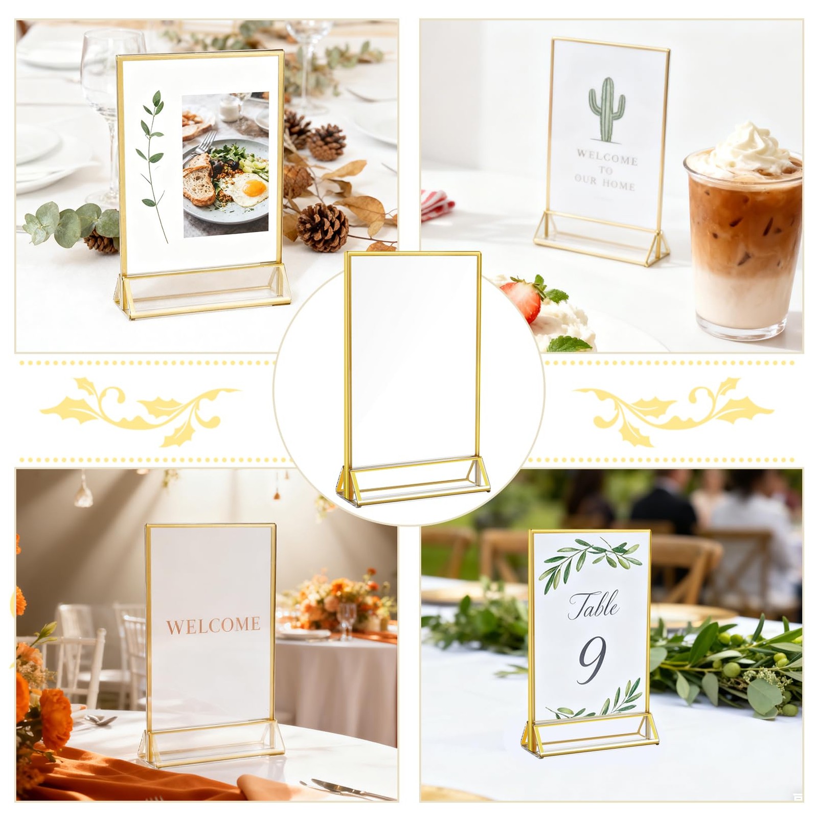 PUREZON 12 Pack Acrylic Sign Holder, 4 x 6 Gold Picture Frame, Double golden