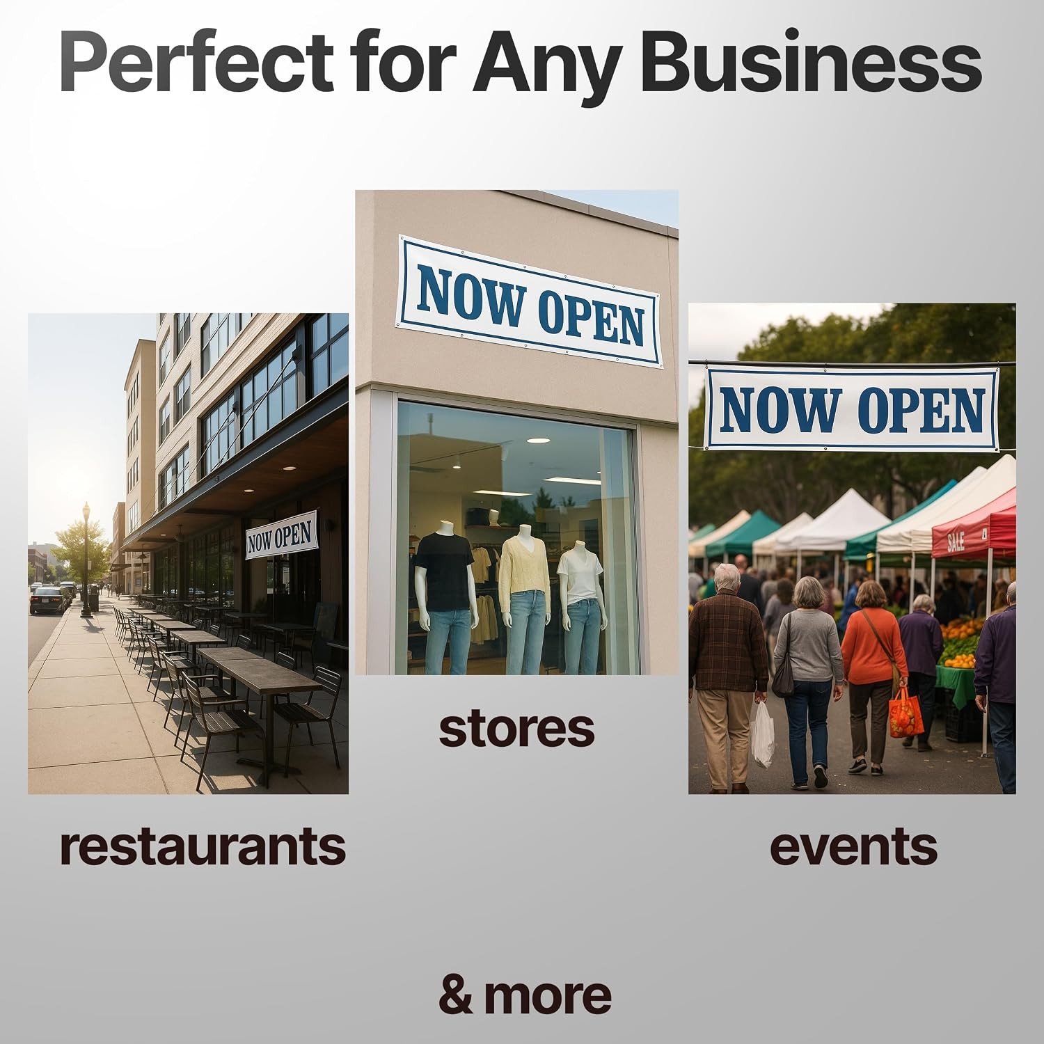 Large Now Open Banner 3×10 foot – Open Sign for Business – Grand Opening Banner