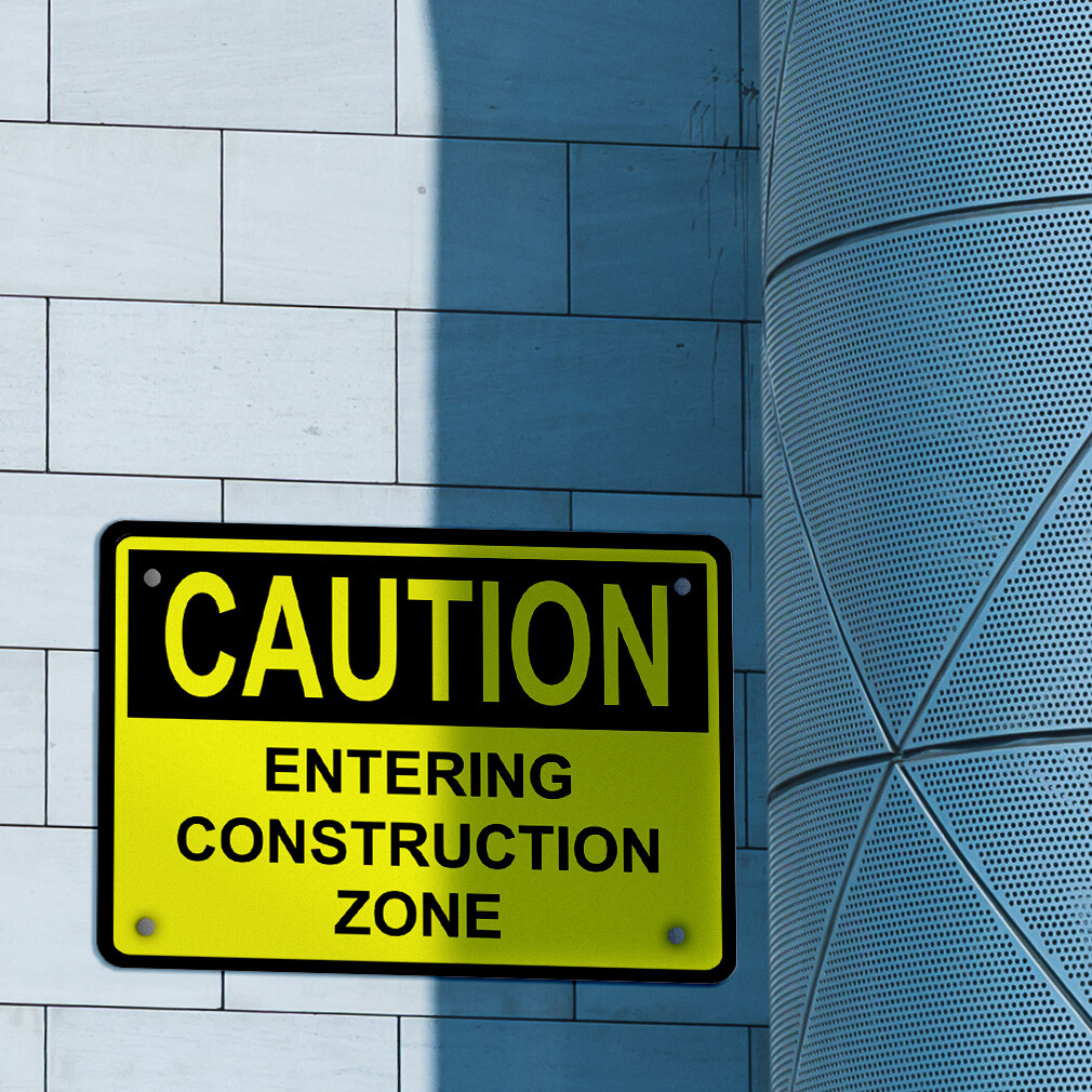 Horizontal Metal Sign Caution Entering Construction Zone A Safety