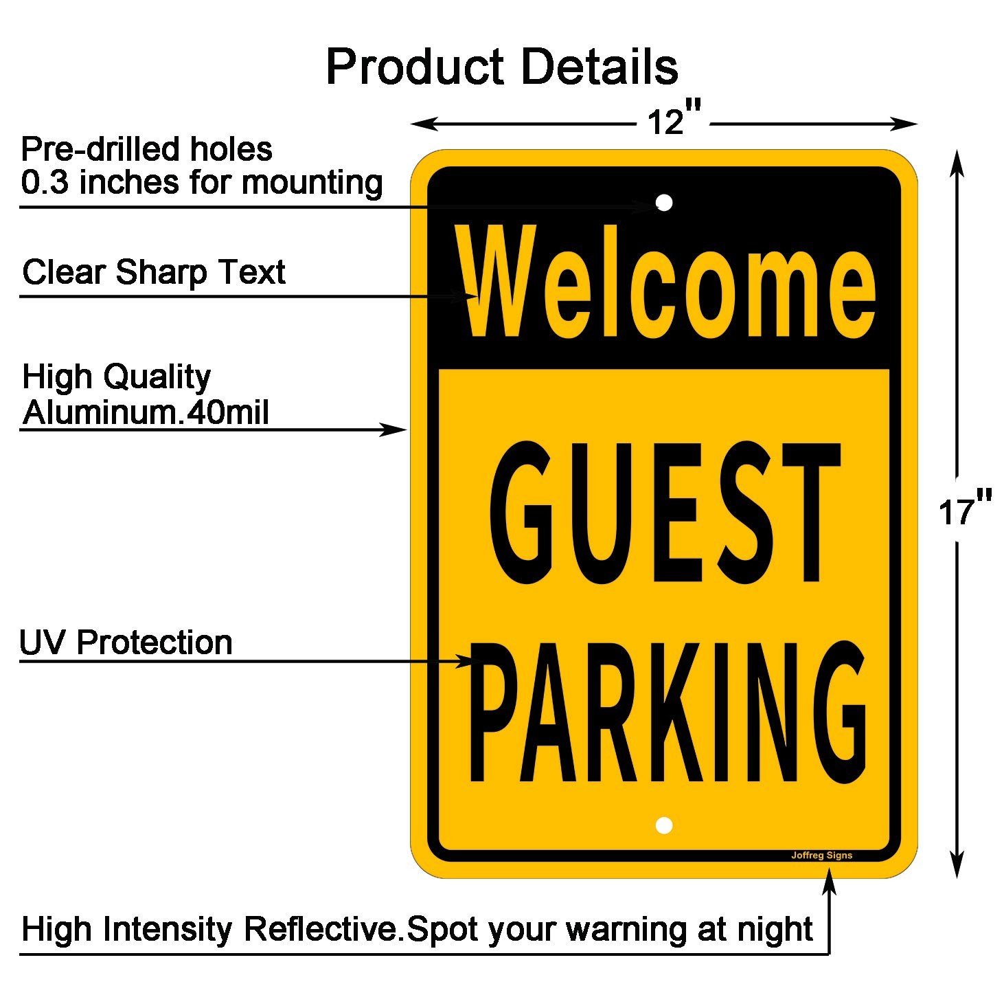 2 PCS Welcome Guest Parking Sign No Parking 17×12 Inch Reflective Aluminum