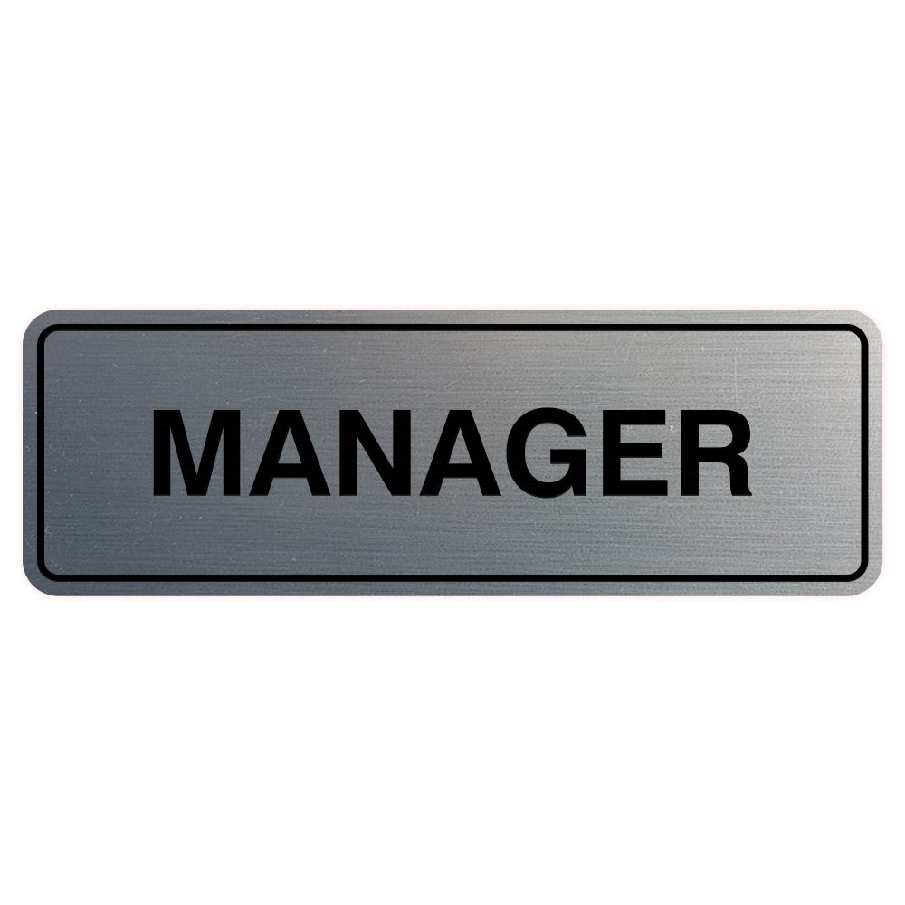 Standard Manager Door/Wall Sign Silver Large Business Office Plaque Decor