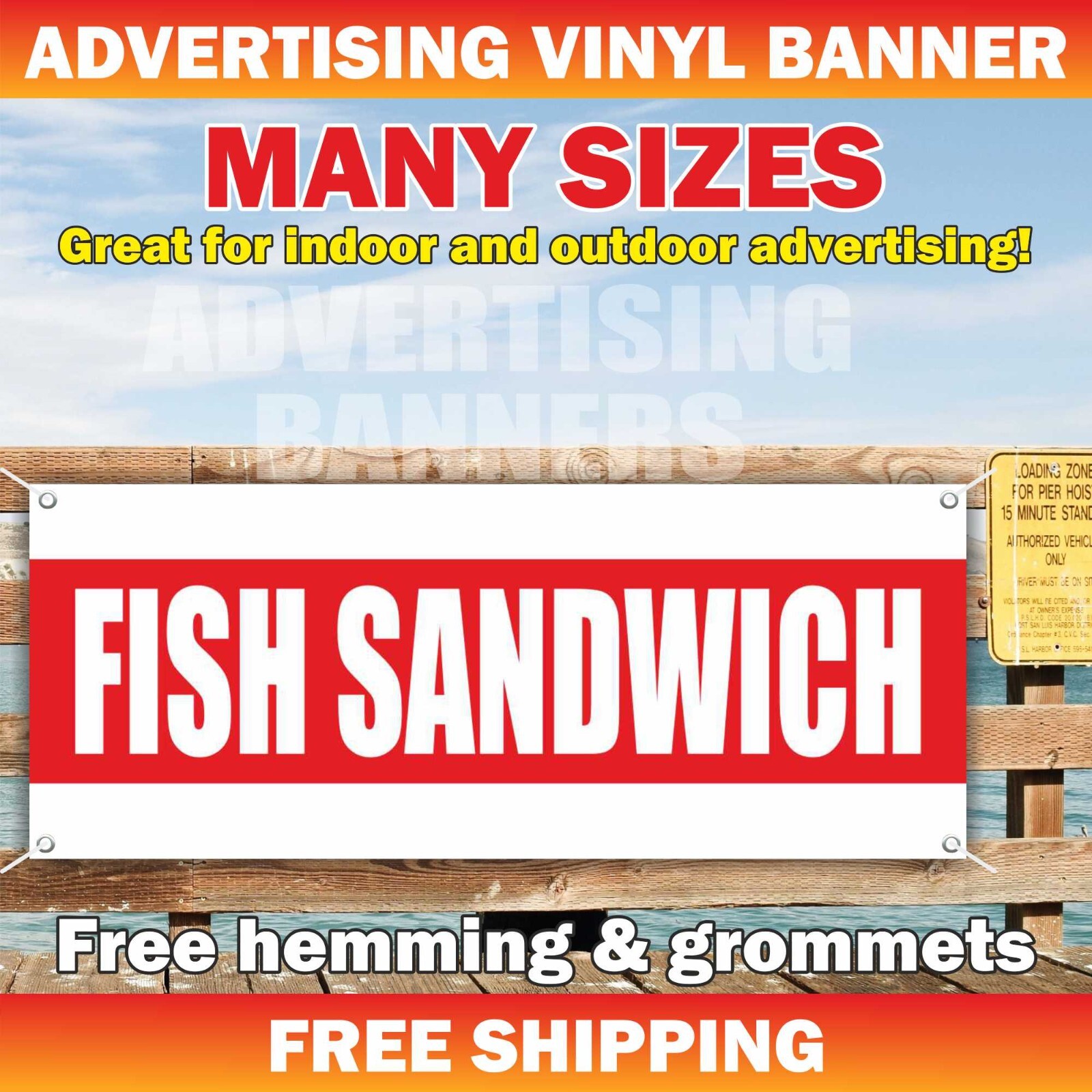 FISH SANDWICH Advertising Banner Vinyl Mesh Sign Flag Fried Food Truck Buffet