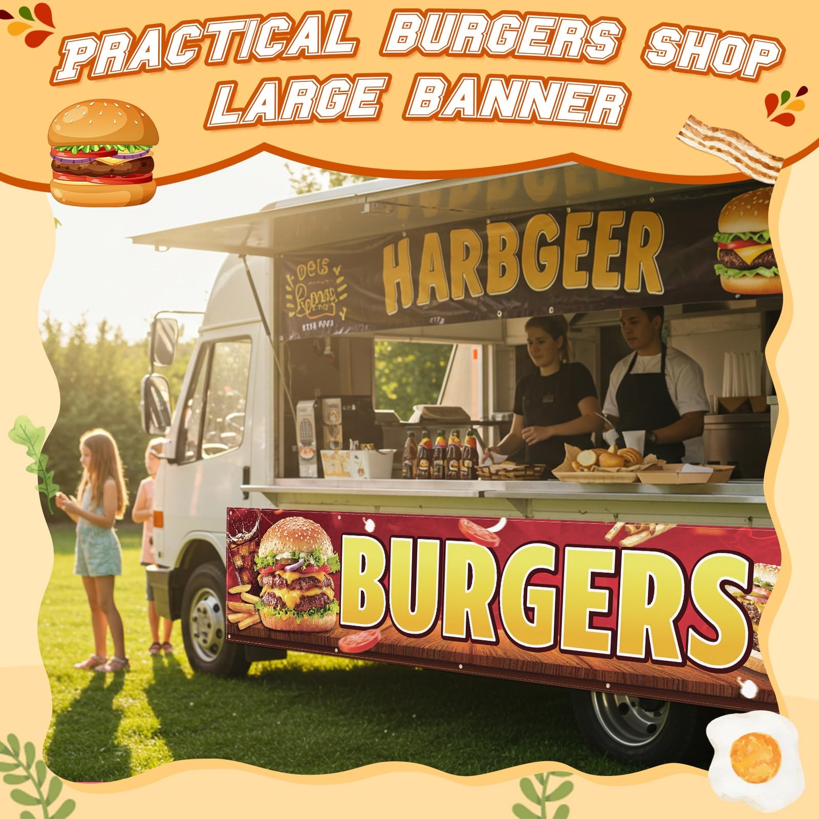 Tegeme Burgers Banners 2 X 10 Ft/ 24 X 120 Inch Large Oxford Fabric Polyester