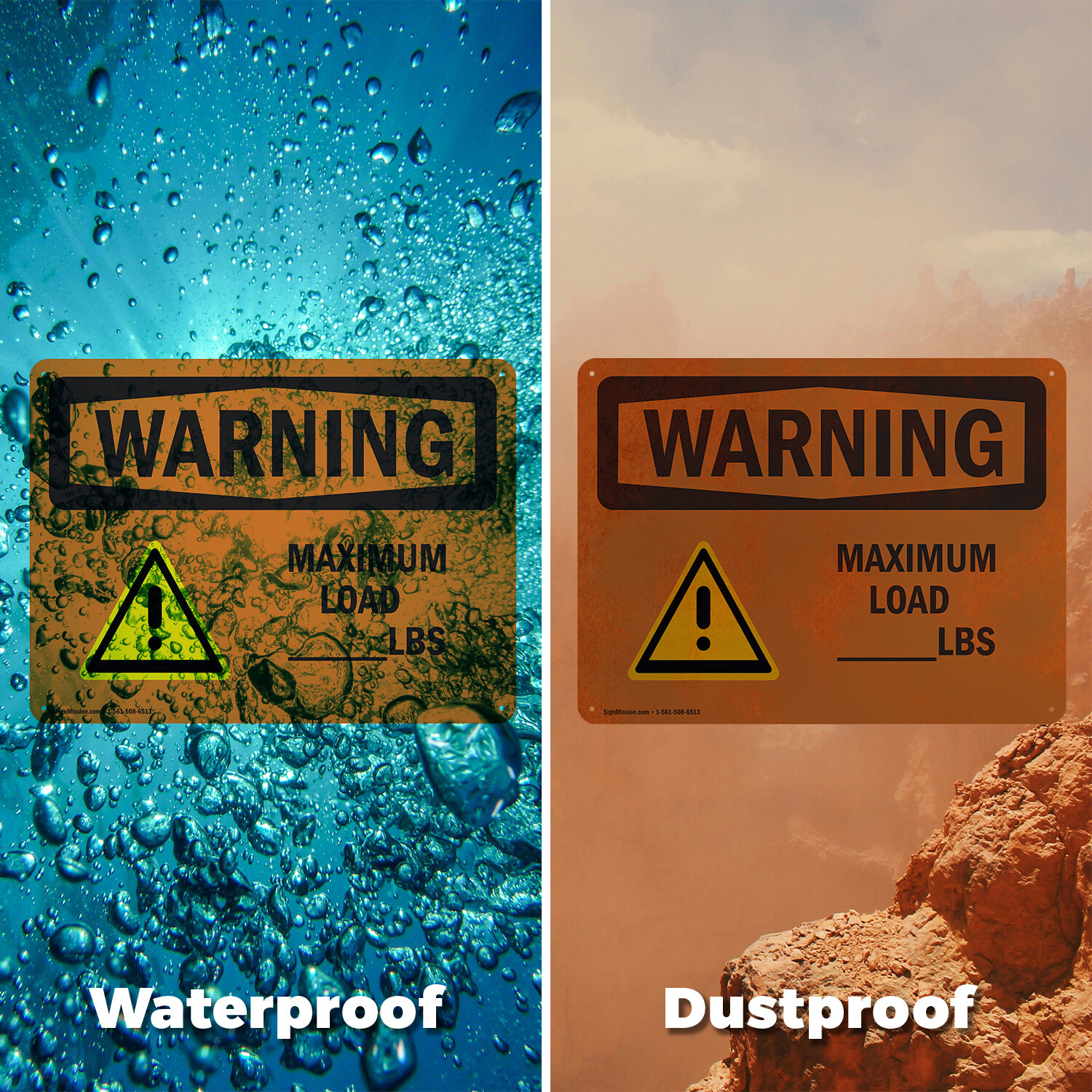 (2 Pack) Custom Maximum Load – Lbs OSHA Warning Sign Decal Metal Plastic