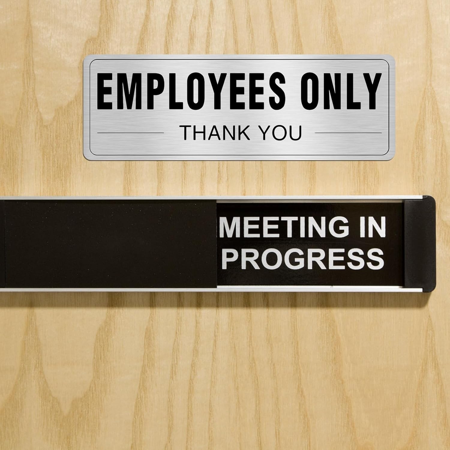 Employees Only 9×3 Inch Aluminum Silver Sign Self-Adhesive Metal Signs – 4pcs