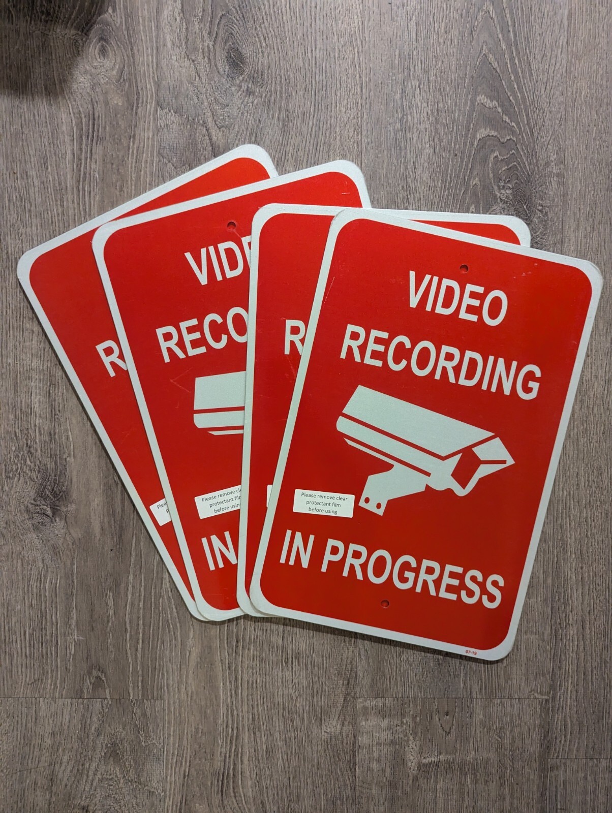 Video Recording In Progress (4) 12×18 & (2) 18×18 Aluminum Reflecting Signs
