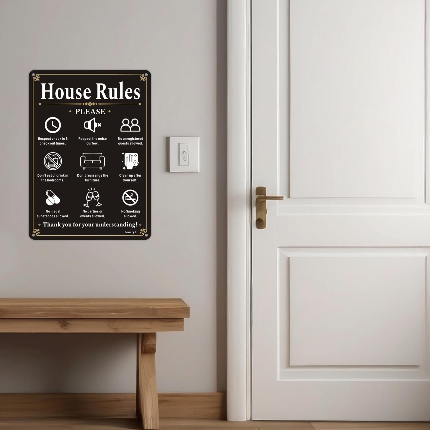 2 Pack 10×7 Inch Vacation Rental House Rules Signs Acrylic SelfAdhesive