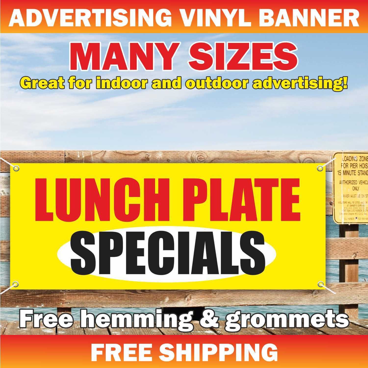 LUNCH PLATE SPECIALS Advertising Banner Vinyl Mesh Sign chef bar buffet food