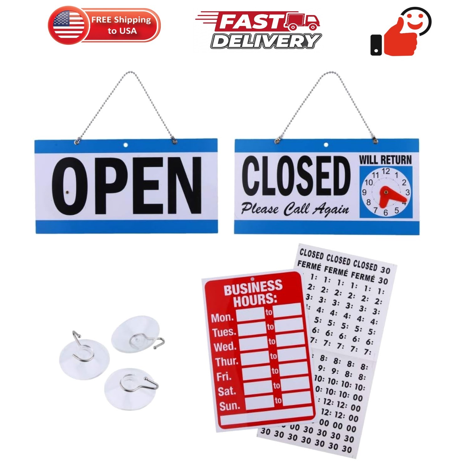 Open Signs for Business, Bundle of Office Hours Sign Will Return Clock with S…