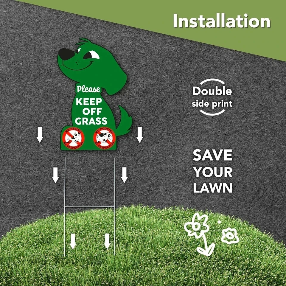 2PCS Keep off Grass Sign – 8×12&Prime; Double Sided Coroplast No Peeing Dog Sign Green