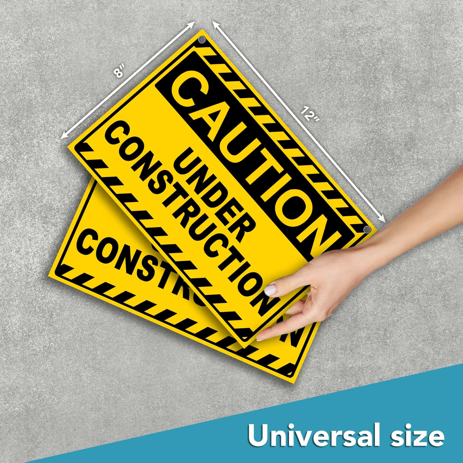 2-PC Under Construction Sign – 12 x 8 Coroplast Caution Area Signs with Grommets