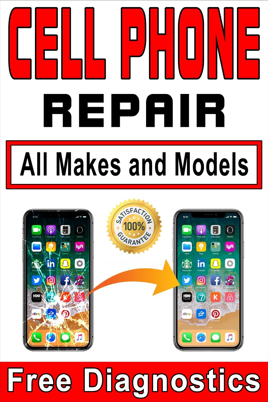 Cell Phone Repair All Makes and models Advertising poster sign