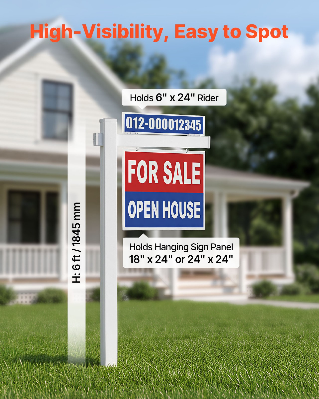 VEVOR Real Estate Sign Post PVC Realtor Yard Sign Holder 6 ft Tall White 2-Pack