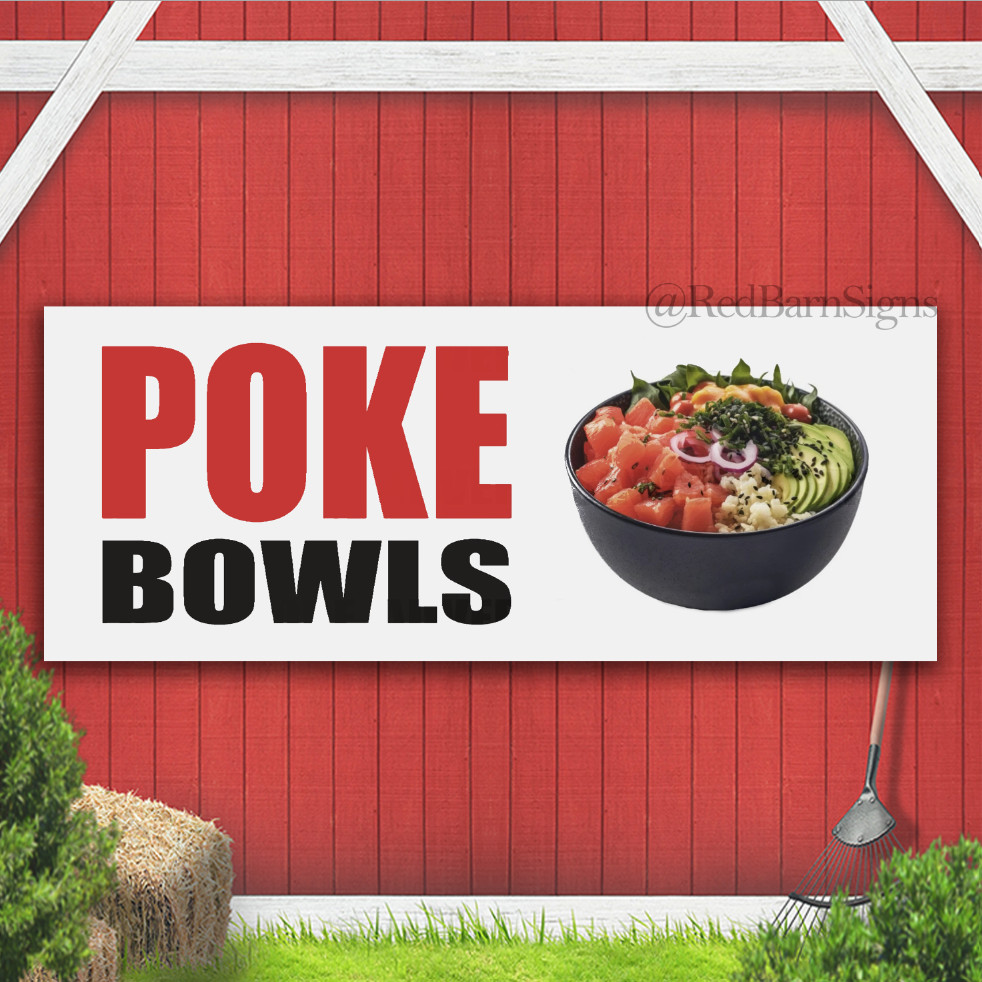 POKE BOWLS Indoor Outdoor Banner Sign with grommets