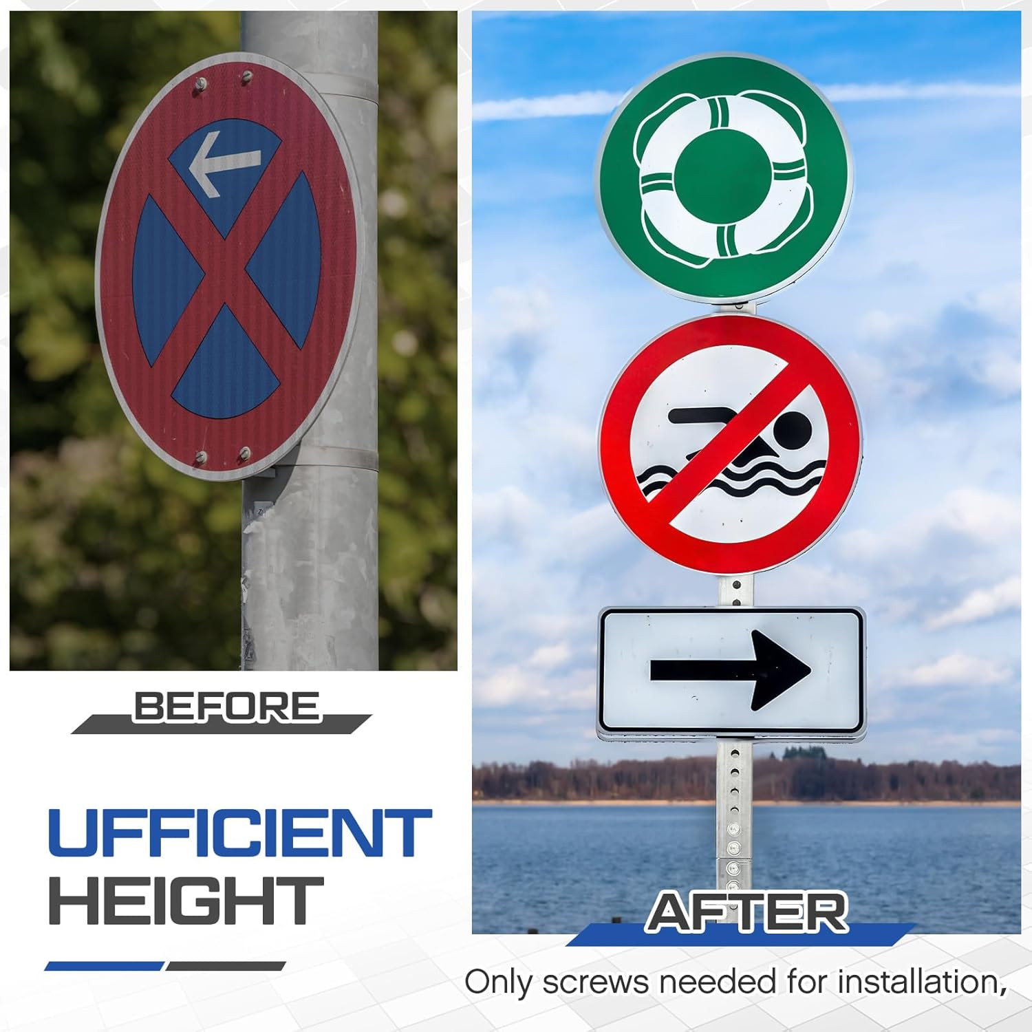 2 Pcs 8 Ft H X 2 in W Square Sign Post with 7/16” Dia Mounting Holes Galvanized