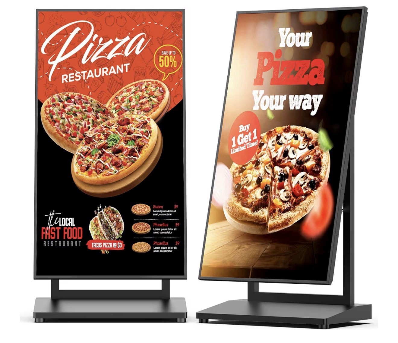 43 in LCD Digital Poster Screen Display, Floor Standing Placement Style, Black